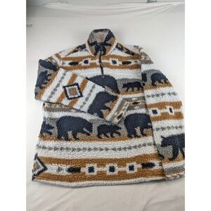 Cabin Fever by Ramatex Bear Southwestern Sherpa Pullover Quarter Zip Brown 2XL